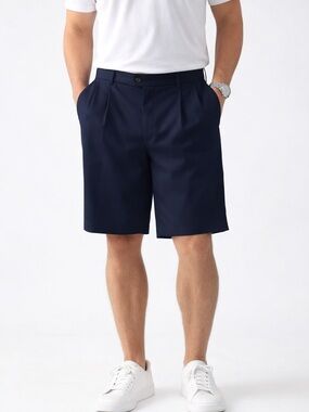 Bocaccio Golf Mens Navy Pleated Front Shorts 9” Size 44 Tennis Preppy Minimalist
